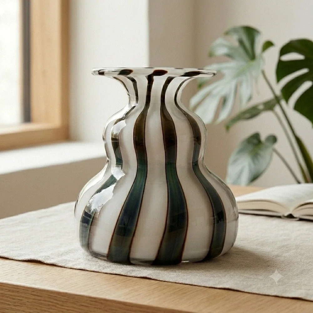 Iittala Nuutajarvi Markku Salo Striped Art Glass‎ Vase Signed Finland